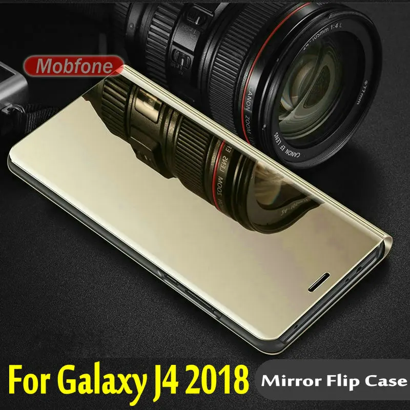Для Galaxy J4 2018 J400 роскоши зеркало Смарт Флип Стенд кожаный чехол для samsung Подставка