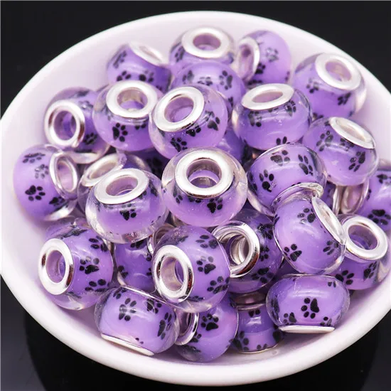 Purple 20 шт прекрасный собачьи лапки большая дыра Murano разделитель, европейские бусы fit Подвески Пандора браслет-цепочка Цепочки и ожерелья бисера для изготовления ювелирных изделий - Цвет: Purple