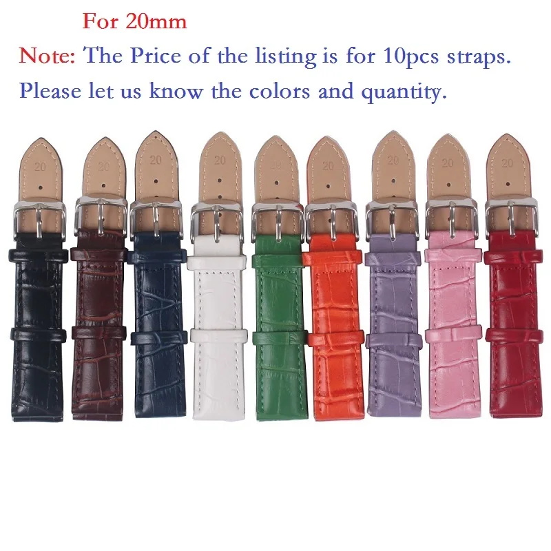 Wholesale 10pcs a lot 12 14 16 18 20 22mm Black/Brown/Red/Purple Faux Leather watchband Watch Strap Wristwatch Bands Buckle belt