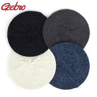 geebro new womens plain classic chenille casual knitted breathable beret thin acrylic berets for women ladies beret warm hat