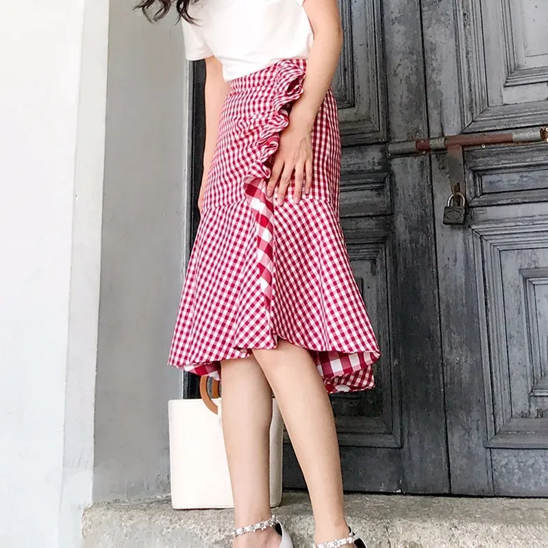 TWOTWINSTYLE Винтаж плед Для женщин юбка оборками Лоскутная задрапированный-line