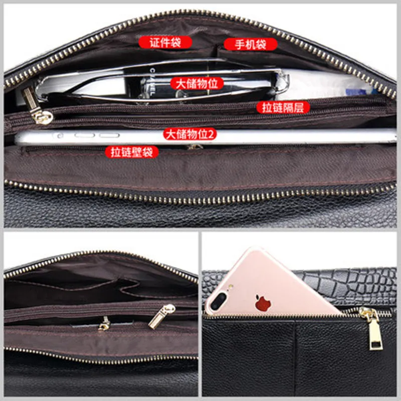 Genuine Leather Clutch Female Large Handbag Messenger Bag Fashion Lady Soft Crocodile Pattern Crossbody Black Commuting SY144 | Багаж и