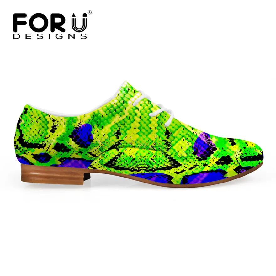 FORUDESIGNS/женские туфли-оксфорды; коллекция года; сезон осень; женская повседневная кожаная обувь на плоской подошве со змеиным принтом; женские оксфорды на шнуровке - Цвет: C3802CD