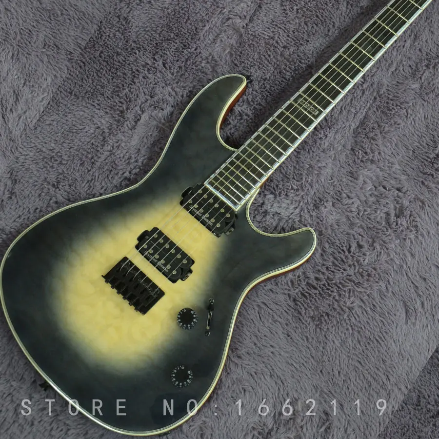 Фабрика на заказ Mayones Электрогитара шеи через тело 6 струн с стеганый верх черное дерево гриф музыкальный инструмент магазин