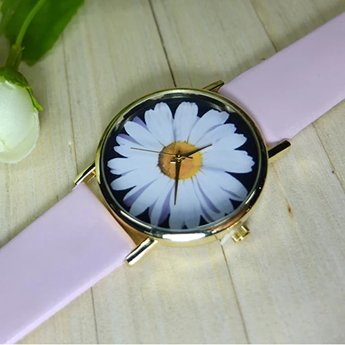 Новинка 2015 женские наручные часы с маргариткой для студентов кварцевые