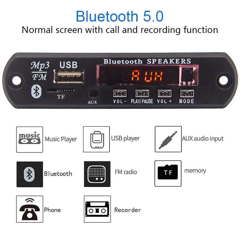 Bluetooth 5 0 MP3 декодер плата WMA WAV FLAC APE 12V беспроводной аудио модуль цветной экран USB TF FM