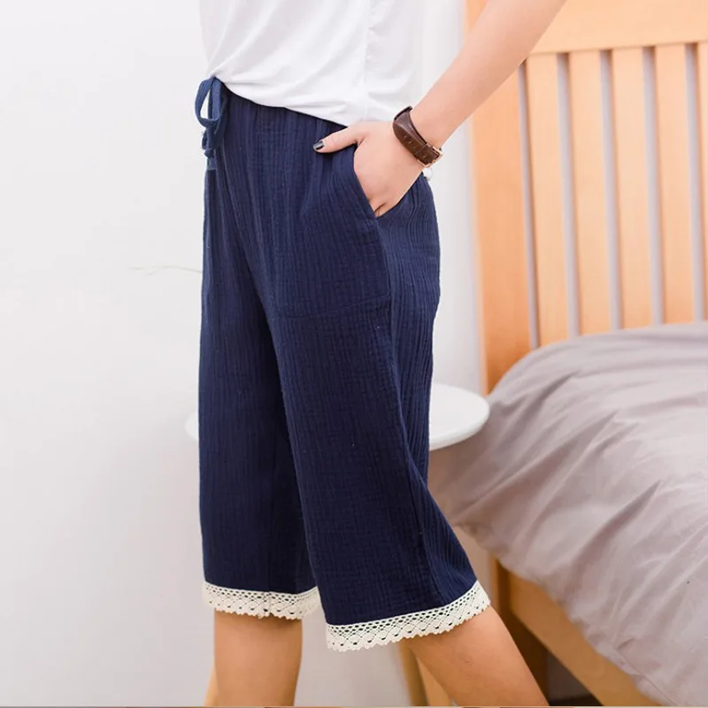 Летние новые штаны женские для сна 100% Хлопчатобумажная Пижама одежда отдыха