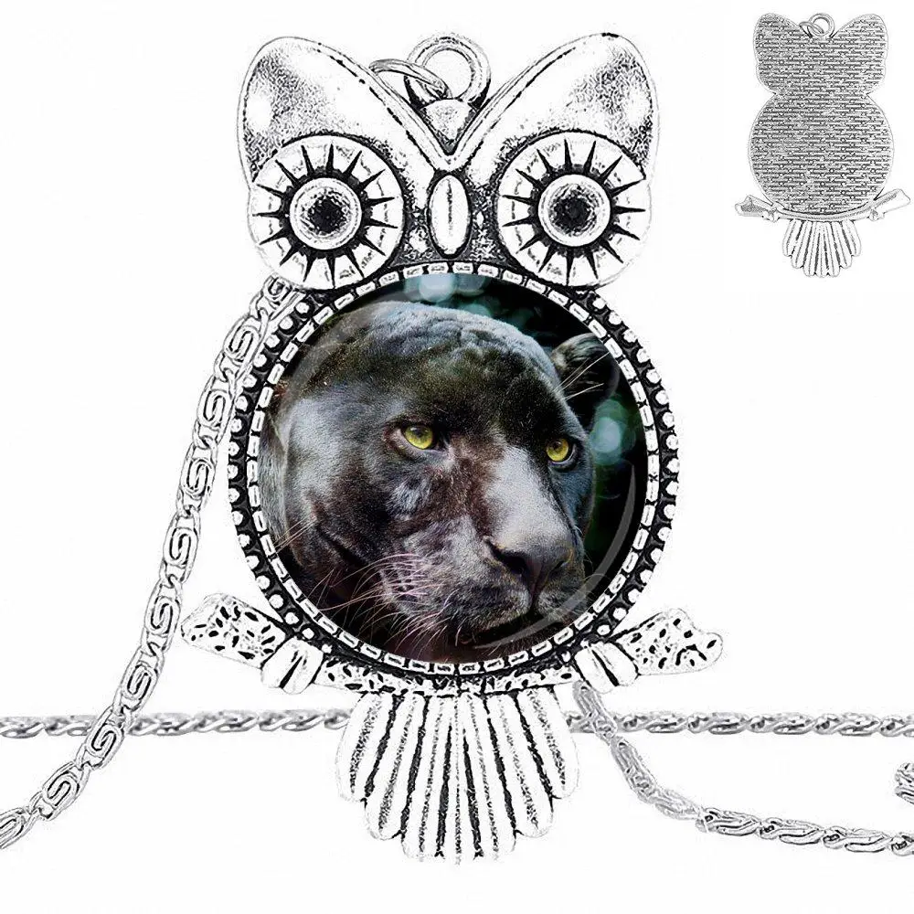 EJ глянцевый черный логотип Пантеры стеклянный кабошон чокер Кулон Сова ожерелье