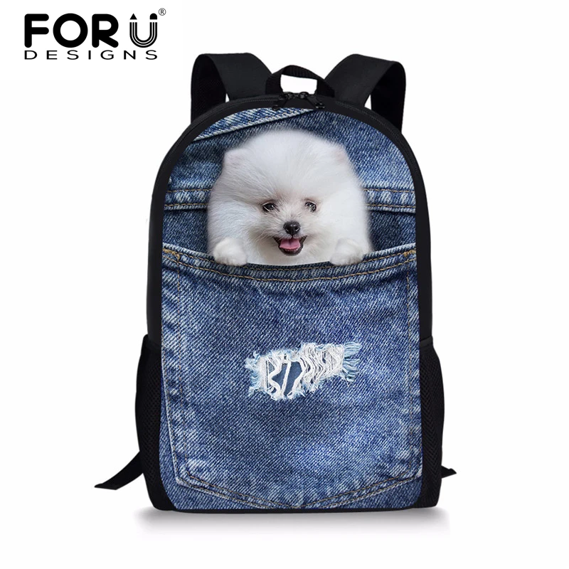 Джинсовая школьная сумка с принтом кошки собаки веселая книжная для мальчиков и