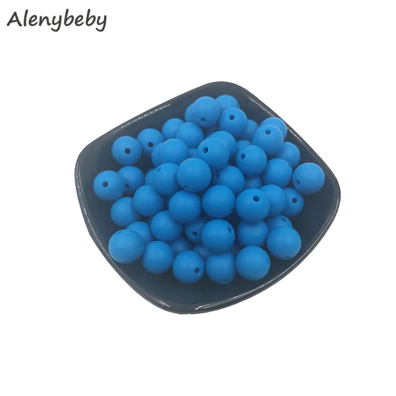 Deep sky blue 100 шт., для пищевых продуктов круглые силиконовые бусы 15 мм детский аксессуар для прорезывания зубов игрушка DIY соска цепи уход детский прорезыватель BPA бесплатно - Цвет: Deep sky blue