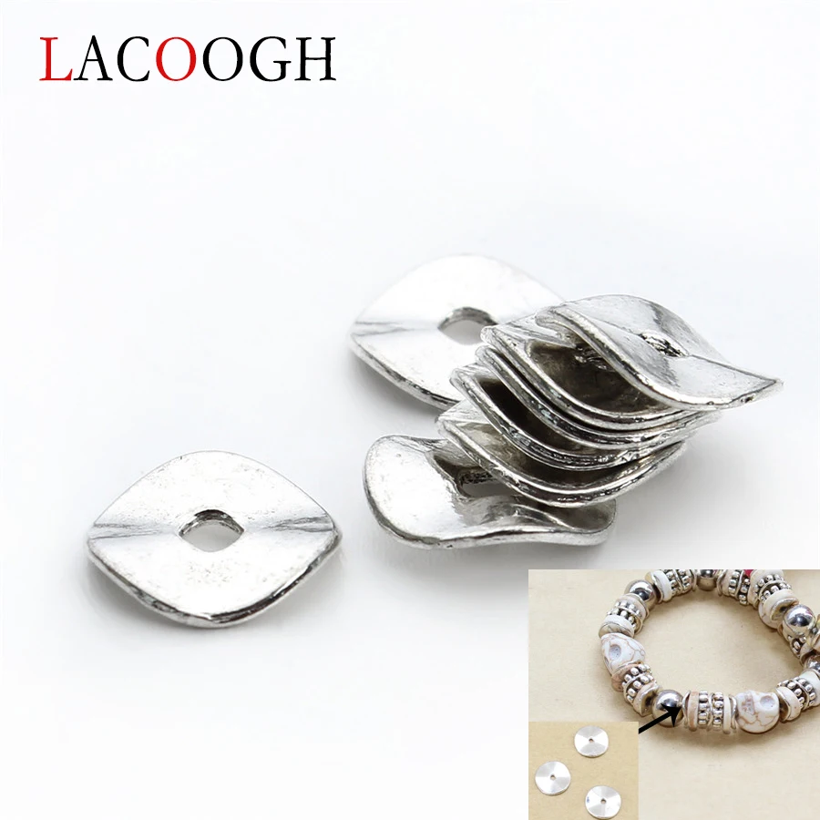 

lacoogh 100pcs Antique Silver Color Round Flat Metal Rondelle Wave Spacer Beads 10mm for DIY Women Jewelry Making Findings F411