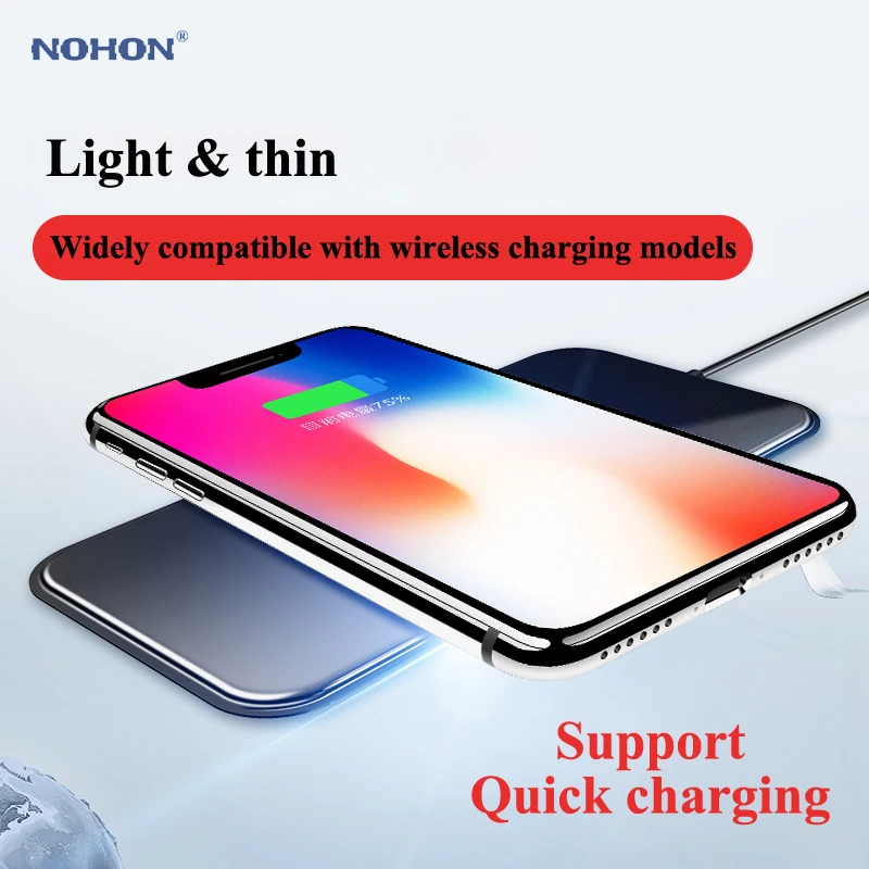 Nohon Беспроводное зарядное устройство для iPhone 8/X/8 Plus 10 Вт Qi быстрая Беспроводная зарядка для samsung Galaxy S8/S7/S6/S8+ Беспроводное зарядное устройство