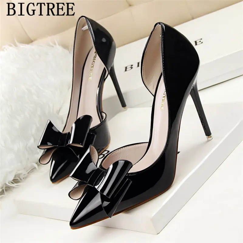 Туфли женские классические лакированная кожа с бантом бабочкой пикантные туфли