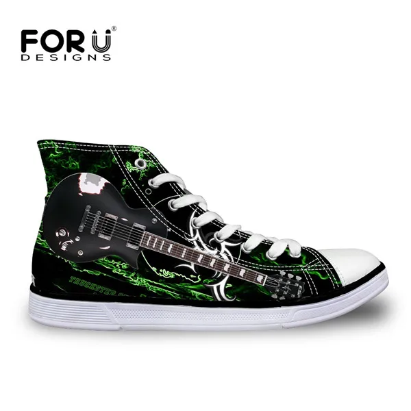 H2717AK FORUDESIGNS/Модная Мужская Вулканизированная обувь; классическая парусиновая обувь с высоким берцем и 3d-изображением гитары; дышащая мужская обувь на плоской подошве для подростков и студентов - Цвет: H2717AK