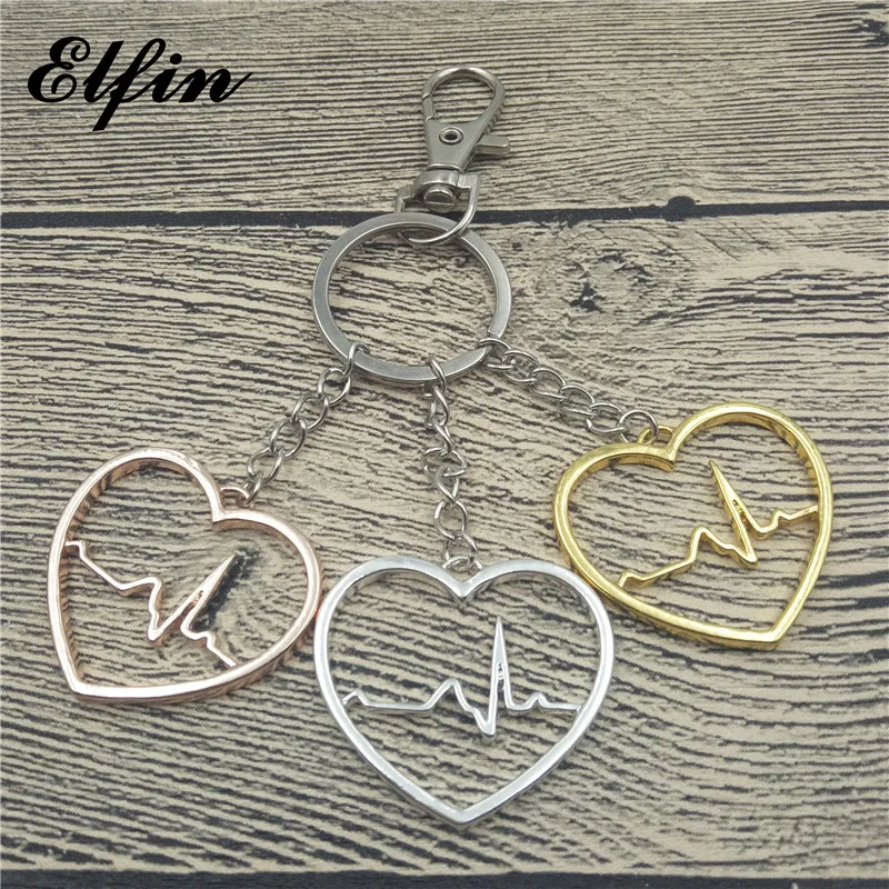 Elfin, новинка, модные брелки для ключей, сердцебиение, для женщин и мужчин, электрокардиограмма, брелки в форме сердца, брелки, медицинские украшения