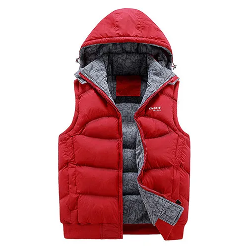 Red TLZC модный мужской теплый жилет с капюшоном, зимний жилет, размер M-3XL, куртка без рукавов, Мужская утолщенная хлопковая Повседневная ветровка с шапкой - Цвет: Red