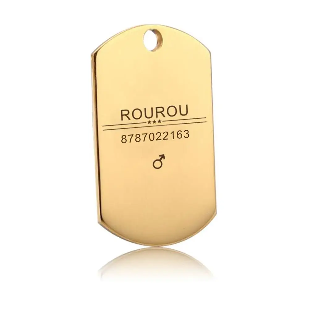 Rectangle-Gold Гравировка, идентификационная бирка для питомцев, нержавеющая сталь, бирки для собак, кошек, Именные Бирки, ошейник, аксессуары, подвеска на заказ, серебро, золото, розовое золото, черный - Цвет: Rectangle-Gold