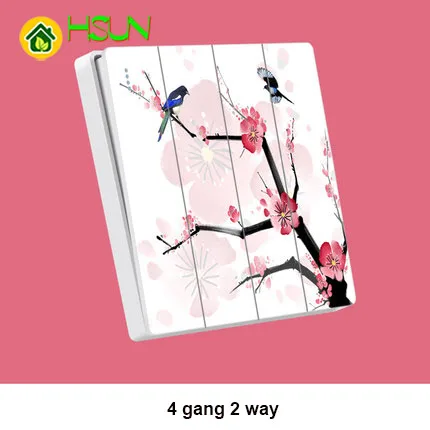 4gang 2way Тип 86 арт переключатель гнездо 1 2 3 4 банда 1 2 way wintersweet Цветок Птица ividuality креативная декоративная панель ТВ компьютерная розетка - Цвет: 4gang 2way