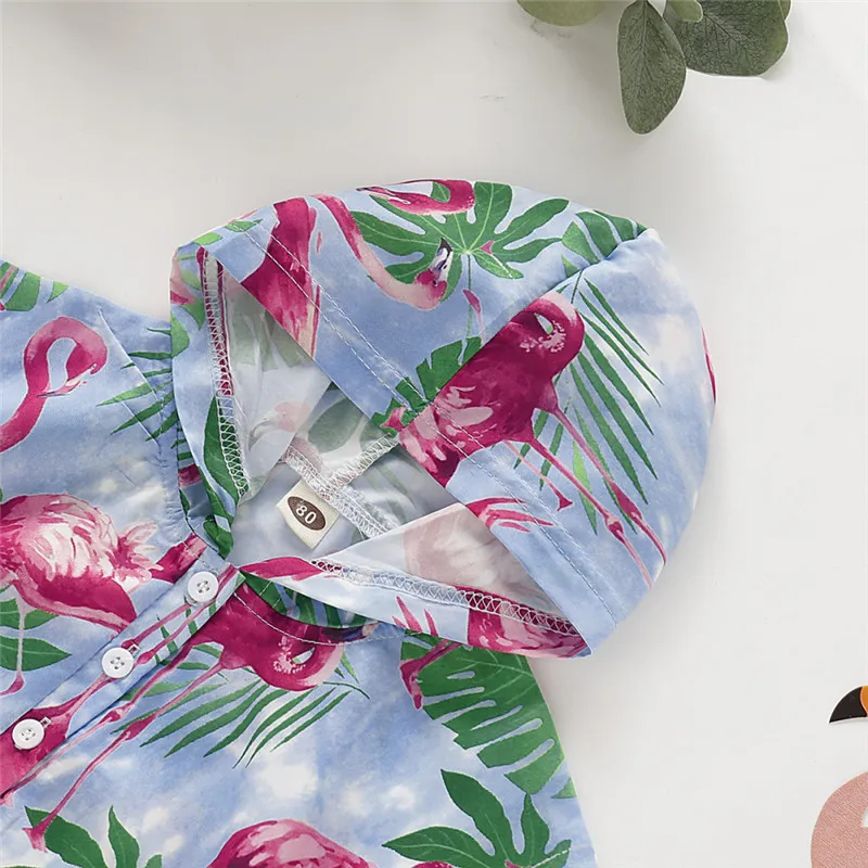 Летнее платье для маленьких девочек блузка с капюшоном и принтом фламинго топы