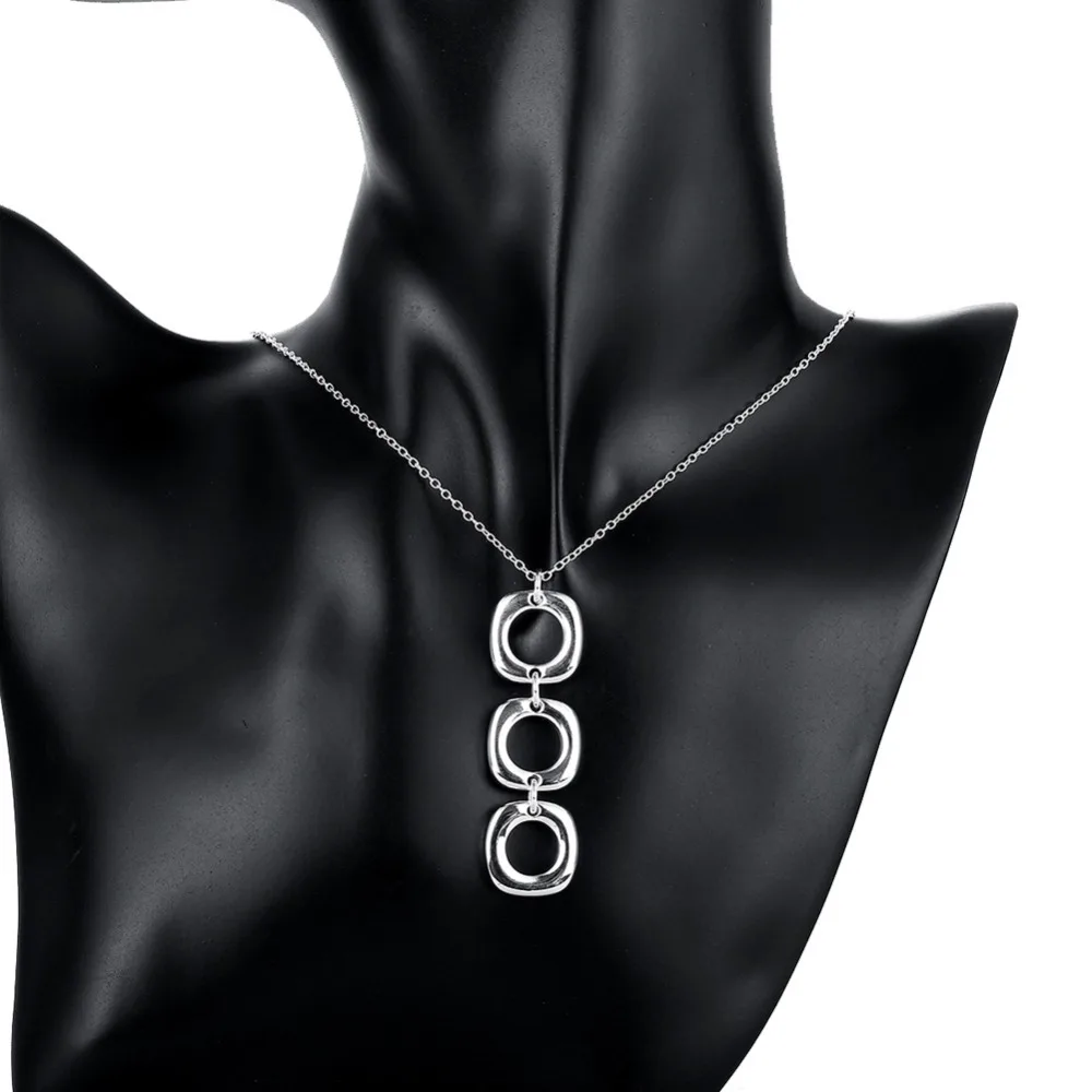 Hot Selling 925 Silver Simple Fashion Square Round Pendant Necklaces for Women Fine Jewelry Wholesale | Украшения и аксессуары
