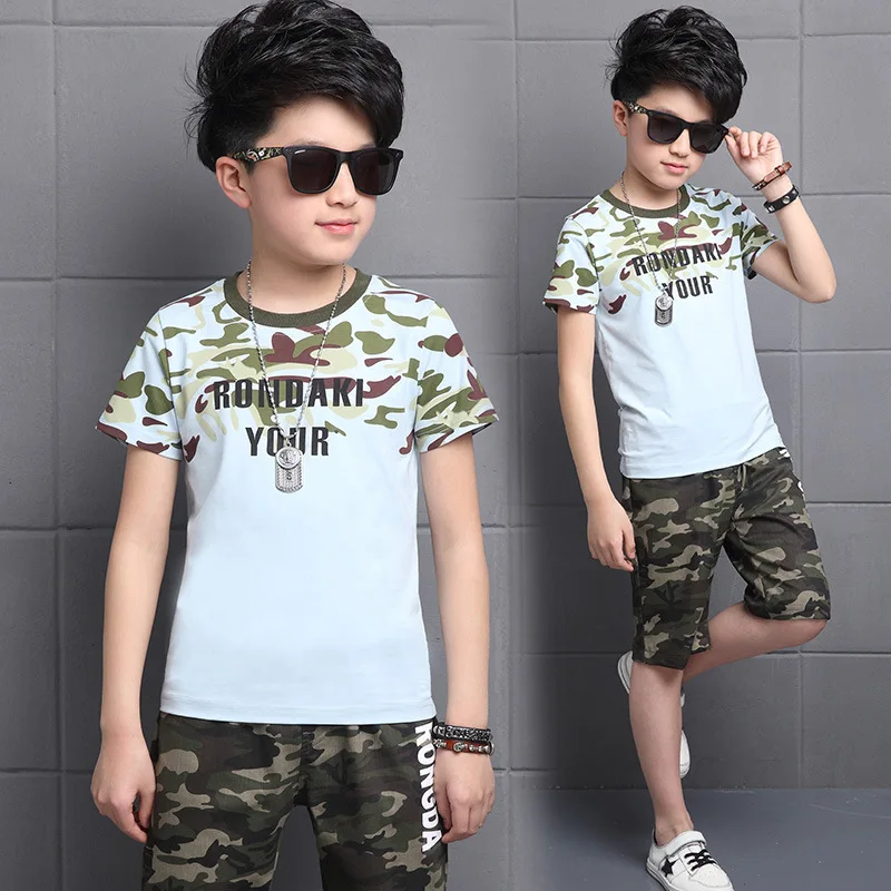 Clearance Sale 2019 Summer Boy Clothing Sets Toddler Big Boys Clothes Kids Children Suit Camouflage T-Shirts + Shorts |