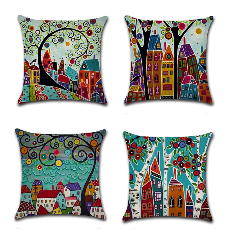 

New Cartoon Hand Painted Printing Linen Soft Sofa Bed Cushion Cover Throw Cover Nap Pillow Case Car Decorbox Home Decor Supplies