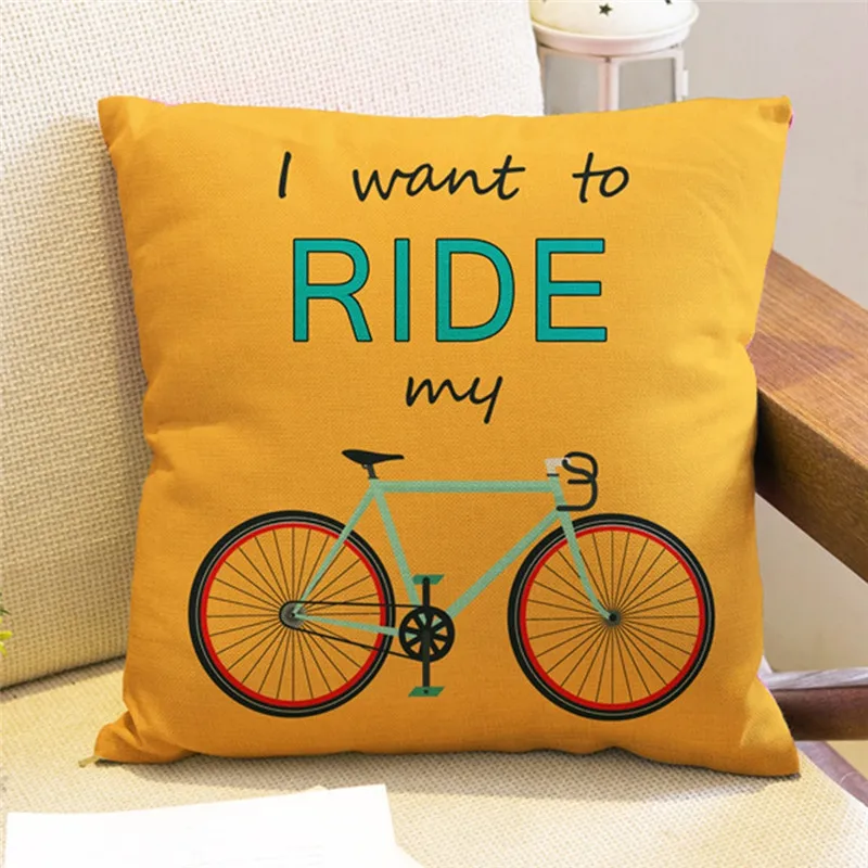 

Imixlot Creative City Bicycle Pillowcase Fabric Cotton Linen Pillowcase 45*45cm Lumbar Pillowcase Bed Pillow Cover