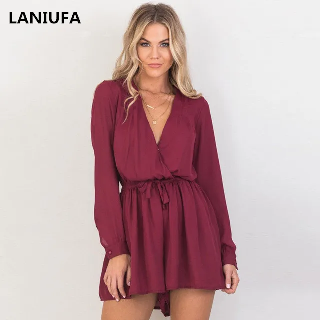 Женский комбинезон с длинным рукавом Осенний Повседневный облегающий шифоновый