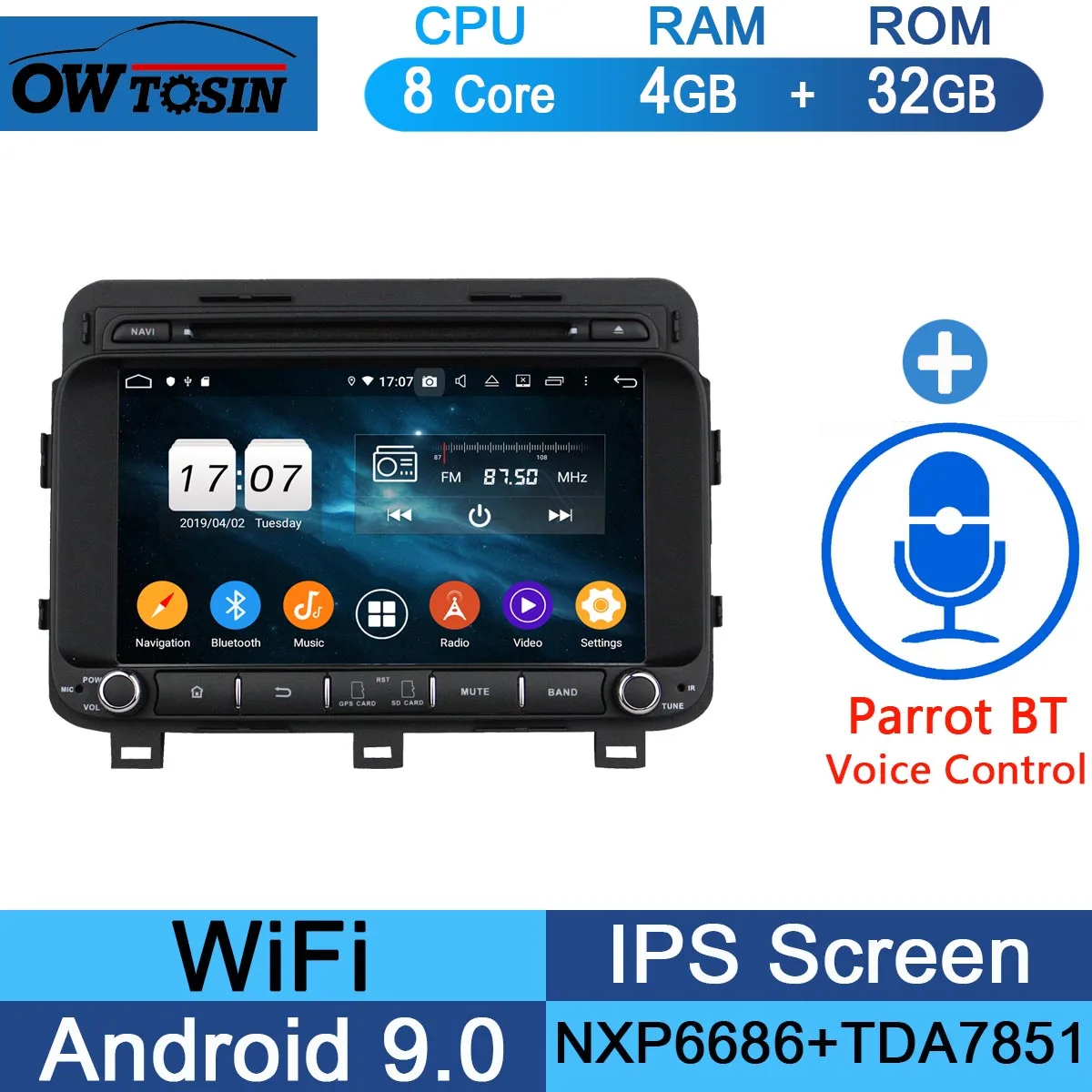 " ips 8 ядерный 4 Гб ОЗУ+ 64 Гб ПЗУ Android 9,0 Автомобильный DVD Радио gps Navi для Kia OPTIMA K5 DSP CarPlay Parrot BT стерео Adas - Цвет: 32G Parrot BT