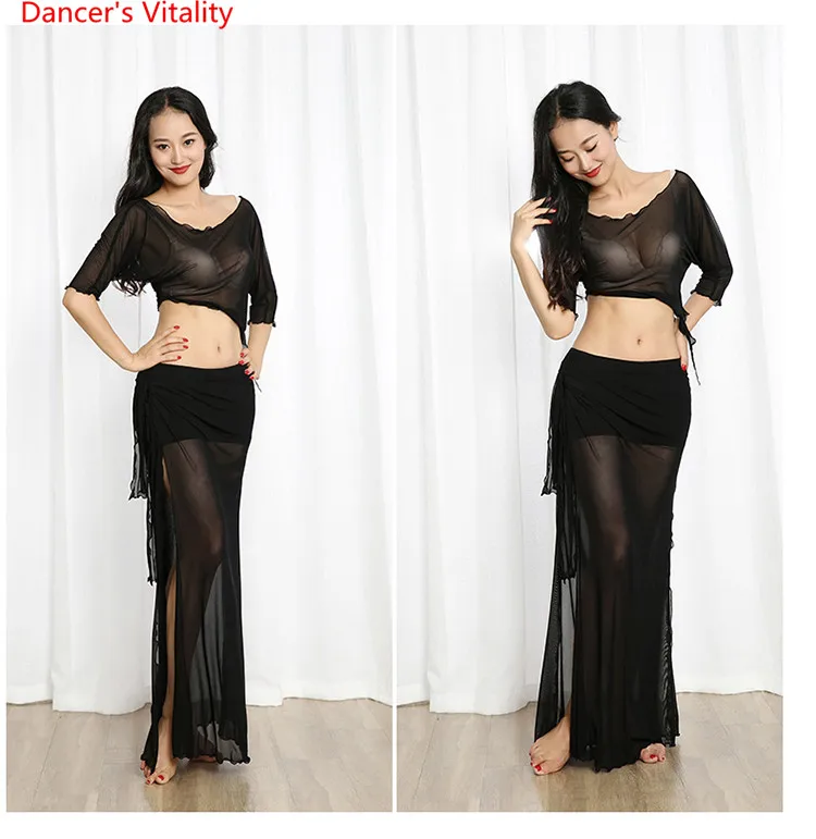 Cheap Belly Dance Suit Wholesale 2pcs(Top+Skirt) For Women Belly Dance Set Gauze Dancer's Costumes Free Shipping White,Black