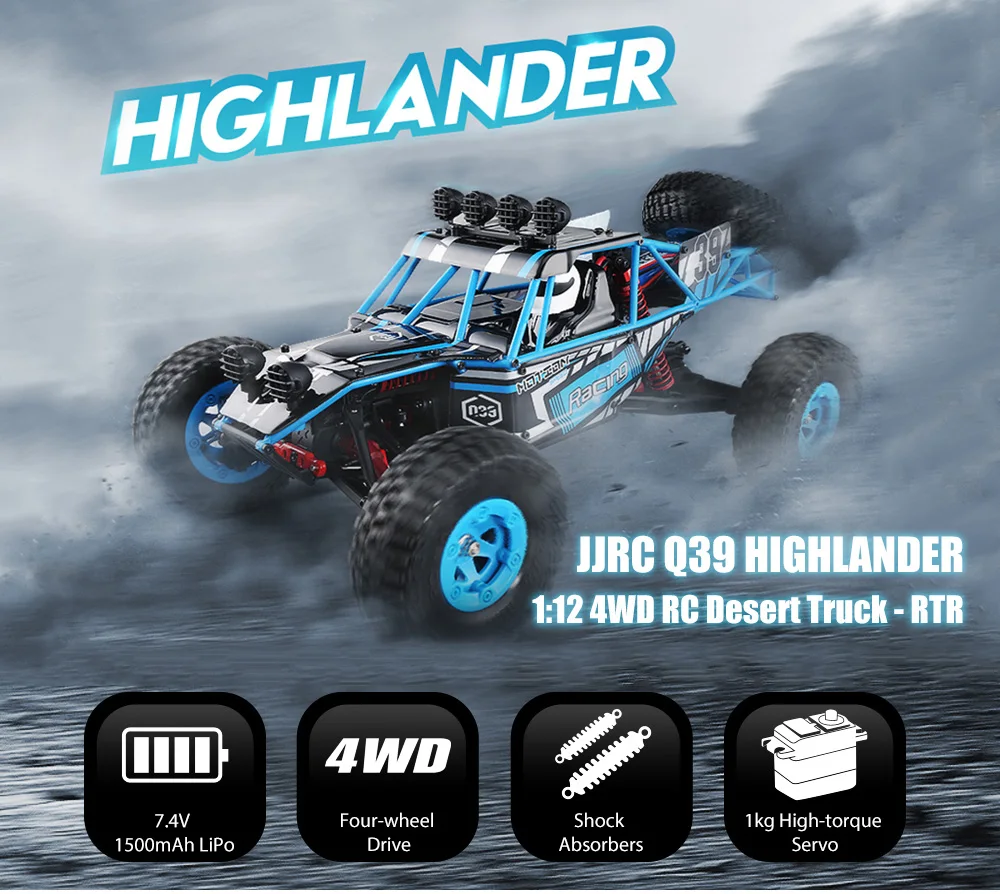 JJRC Q39 HIGHLANDER 1:12 4WD RC пустынный грузовик 35 км/ч гоночный автомобиль с высоким