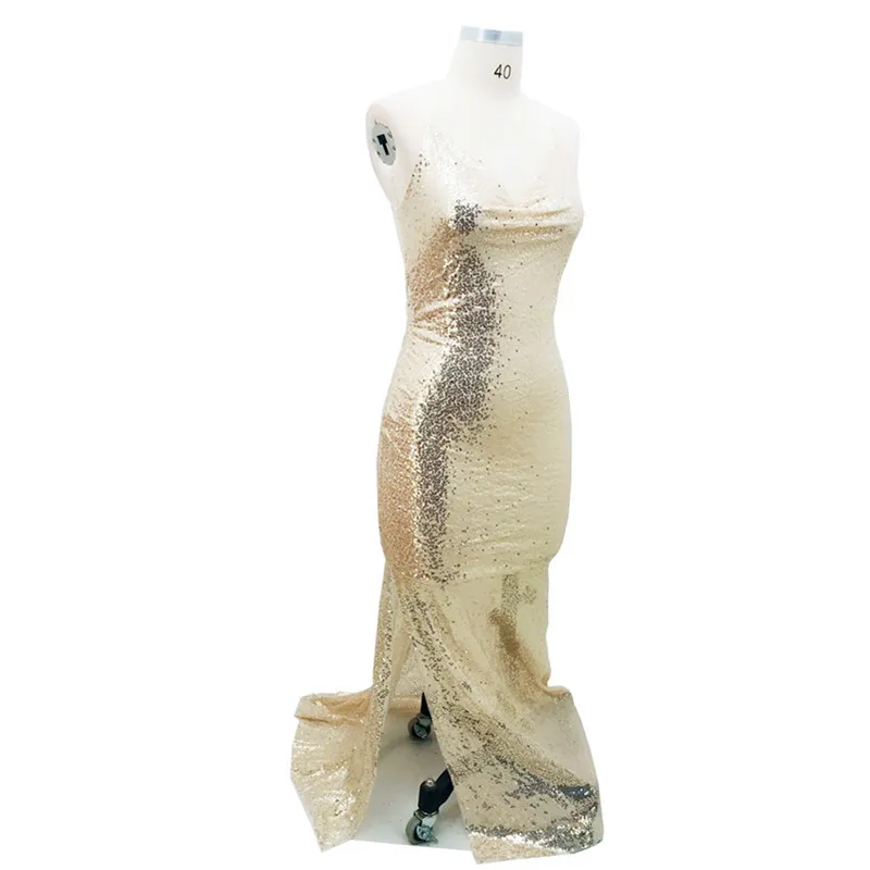 Женское длинное платье макси с золотыми блестками вечернее Клубное глубоким v