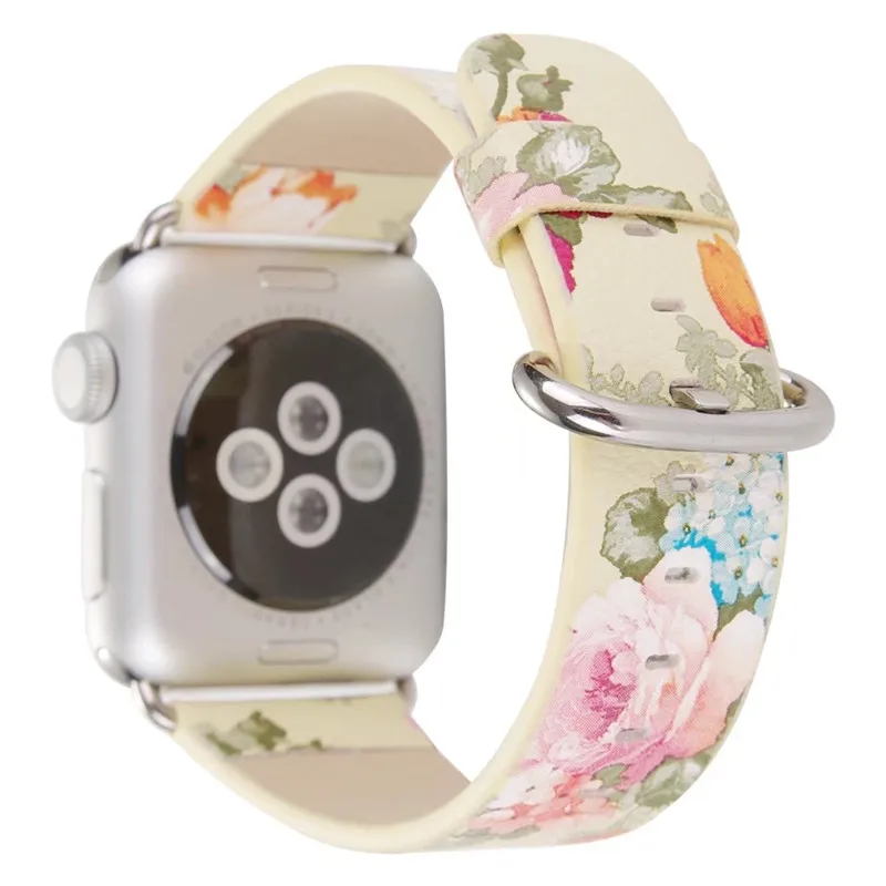 Кожаный ремешок с цветочным принтом для Apple Watch 5 4 44 мм/42 мм/40 мм/38 мм iwatch series 5 4 3 2 1 наручный браслет с цветочным принтом