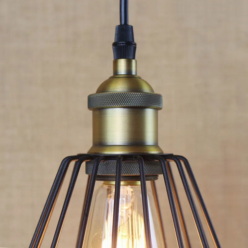 Металлическая металлическая проволочная Подвесная лампа для кухни/бара черного