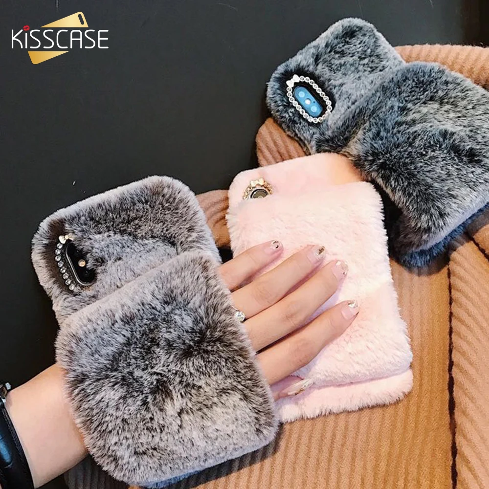 KISSCASE Christmas Warm Fluffy Fur Phone Case For iPhone 5S 6 6s XS MAX Silicon Cases X 8 7 Plus Fundas |