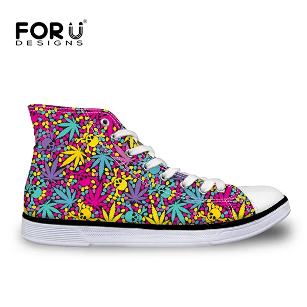 FORUDESIGNS/Модная женская парусиновая обувь с высоким берцем; женская повседневная обувь с объемным принтом черепа; сезон весна-лето; женская обувь из вулканизированной ткани на шнуровке - Цвет: C4112AK1