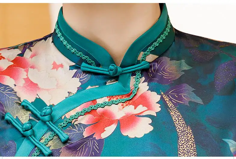 

2019 Long Cheongsam Fashion Chinese style Short Sleeve Dress Womens Rayon Qipao Slim Party Dresses Summer Lady Vestido S-4XL