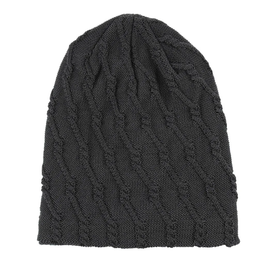 Серый Новые модные зимние шляпы для мужчин твердые Skullies Индия Эластичный Тюрбан шляпа шерсть вязание выпадения волос головной платок обертывание Czapka Zimowa - Цвет: Серый