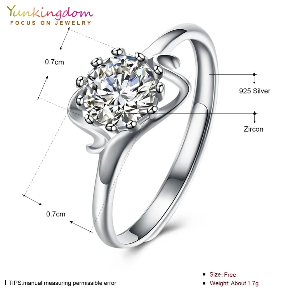 Yunkingdom Новый Дизайн модный бренд 925 Серебряное кольцо для Для женщин белого золота
