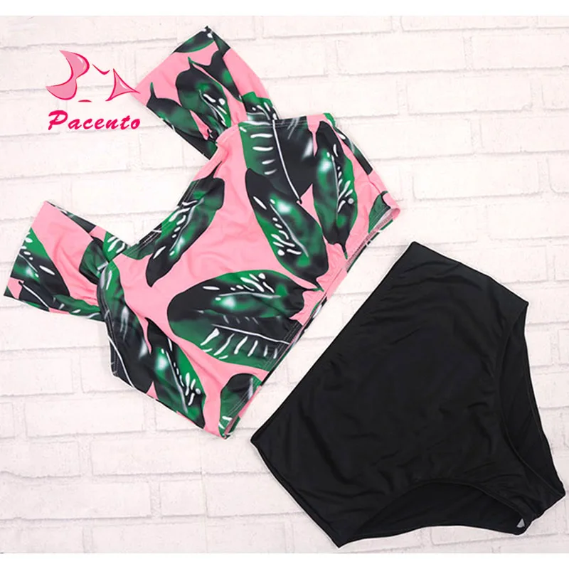 Pacento полосатый укороченный топ с открытыми плечами бикини высокой талией