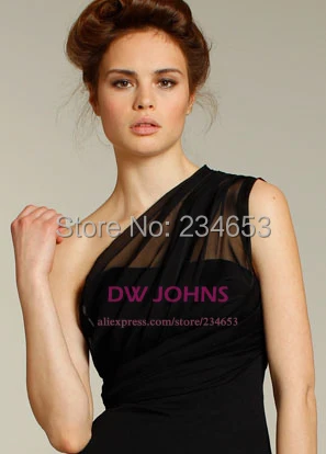 2014 New One Shoulder Ruched Chiffon A-line Bridesmaid Dresses with Floor Length Sleeveless Short Wedding Party Formal Gown | Свадьбы и