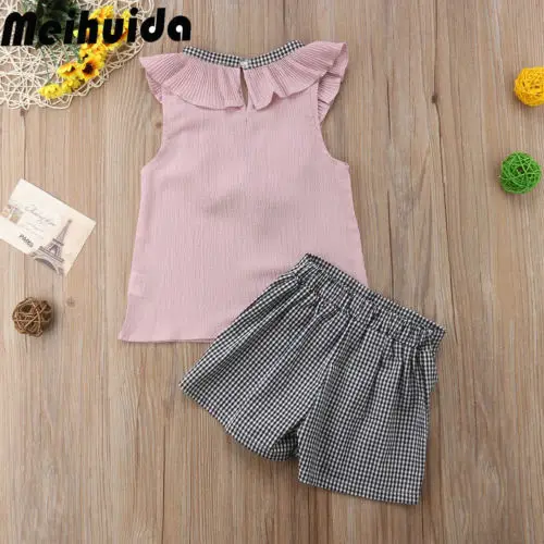 Комплект одежды для маленьких девочек из 2 предметов: Топ без рукавов и клетчатые