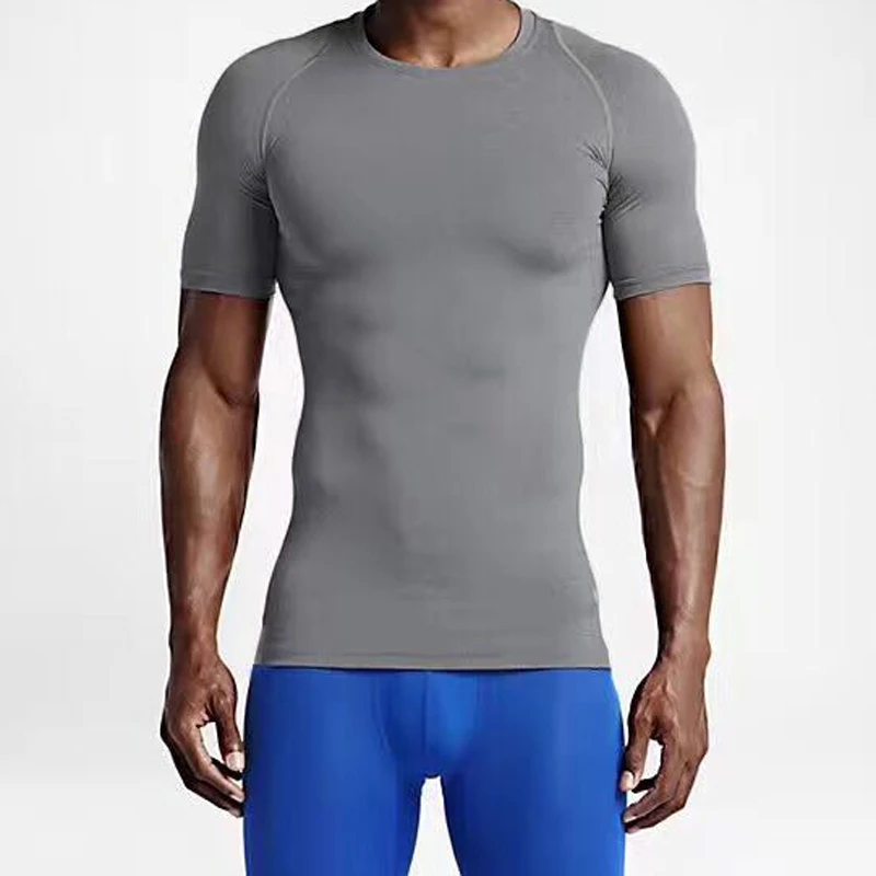 Мужская сжатия спортивные Футболки для женщин короткий рукав Training футболка