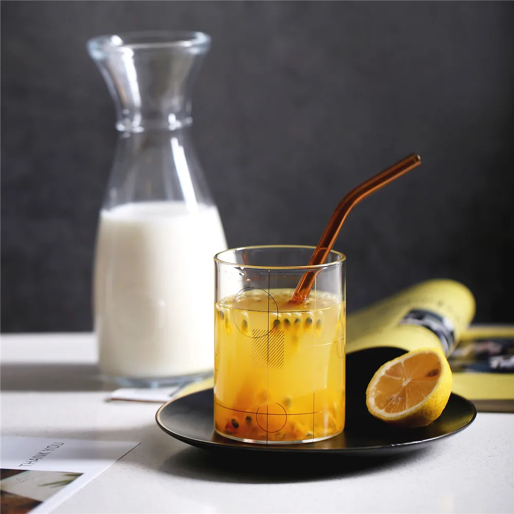 Стеклянная кружка для молока сока воды геометрические круглые чашки линии круг