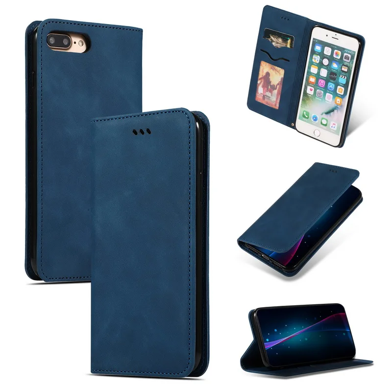 Navy Blue Магнитный Флип-бумажник из натуральной кожи чехол для iPhone 7 X XR 8 Plus 6s 6 Ретро Чехол-держатель для карт iPhone Xs Max X XR чехлы для телефонов - Цвет: Navy Blue