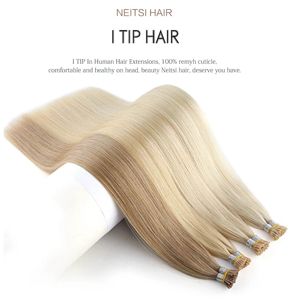 Neitsi, двойные нарисованные волосы Remy с I-Tip, человеческие волосы для наращивания, прямые кератиновые человеческие волосы для наращивания, 1,0 г/локон, 20 дюймов, 28 дюймов