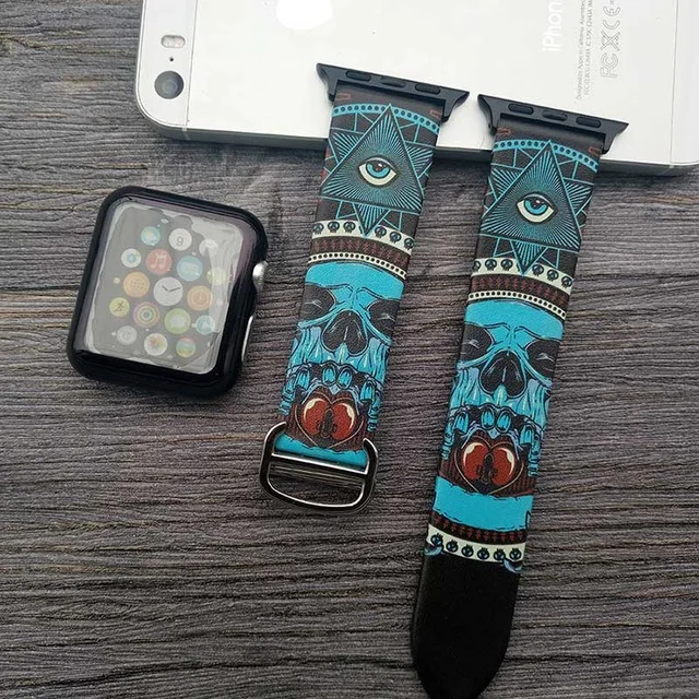 Хип-хоп печатных кожаный ремешок для iwatch ремешок серии 3 2 1 цветочный дизайн наручные часы браслет для Apple Watch группа 42 мм 38 мм - Цвет ремешка: E