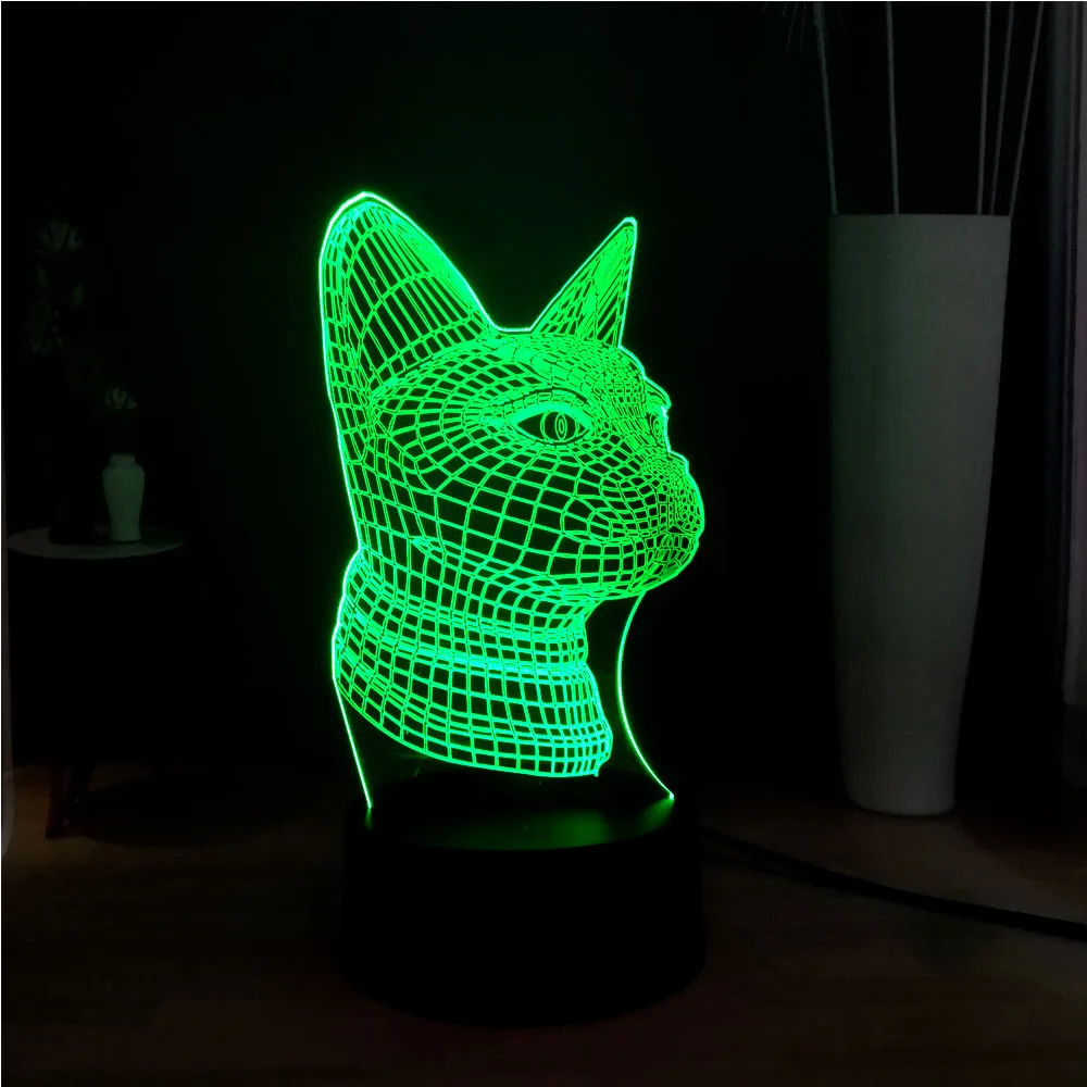 Новинка 3D кошачья голова акриловая панель иллюзия RGB 7 цветов Изменение дома DEC USB