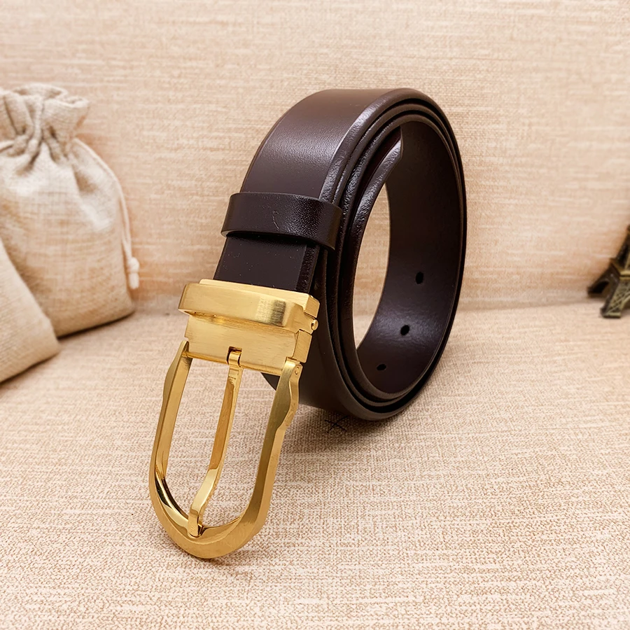 

2020 ciartuar high quality men belt genuine leather strap trousers first layer suit brass gold black pin buckle free shipping