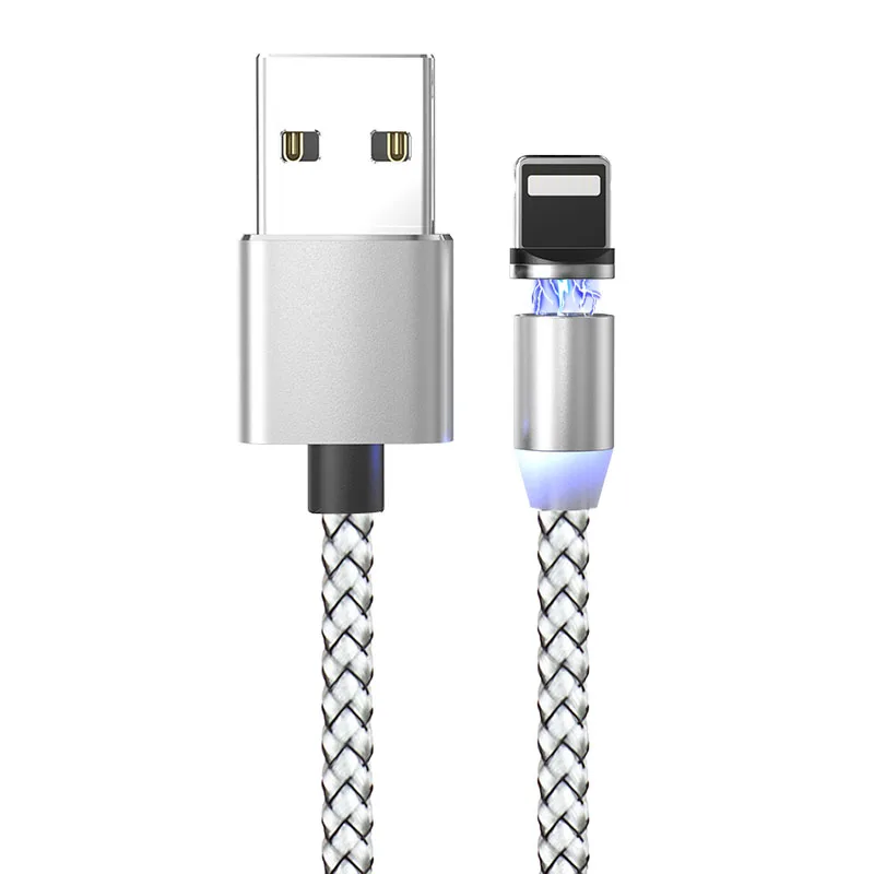 Silver IOS Cable Suhach 1 м 2 м светодиодный магнитный USB кабель для iPhone Xs Max 8 7 6 и usb type-C кабель и Micro USB кабель для samsung Xiaomi LG USB C - Цвет: Silver IOS Cable